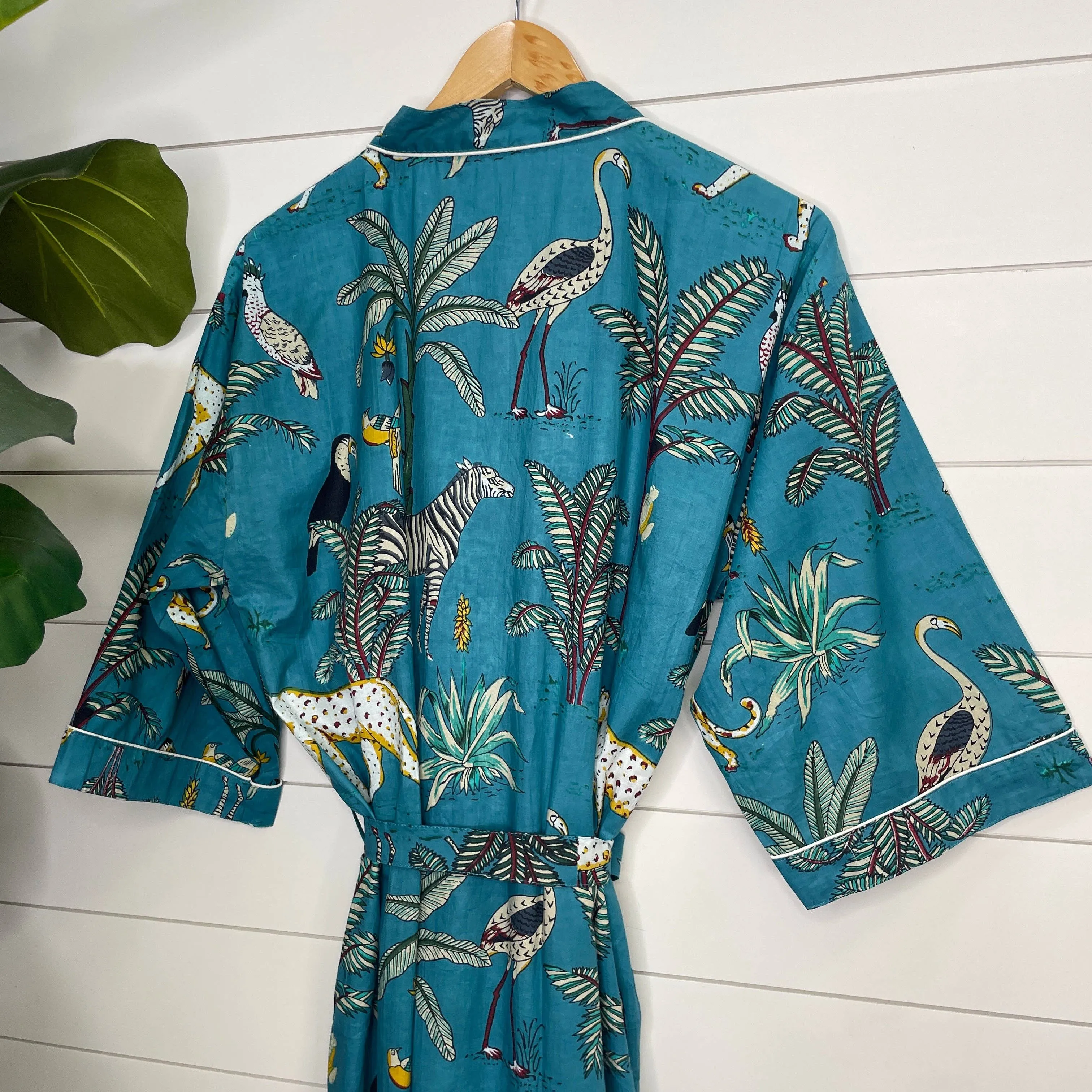 100% Cotton Indian Block Printed Kimono - Sapphire