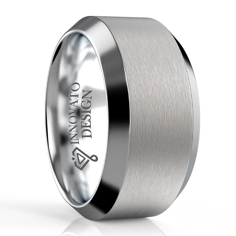 10mm Silver Plated Top Beveled Edge Tungsten Ring