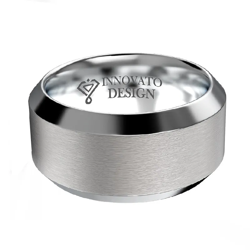 10mm Silver Plated Top Beveled Edge Tungsten Ring