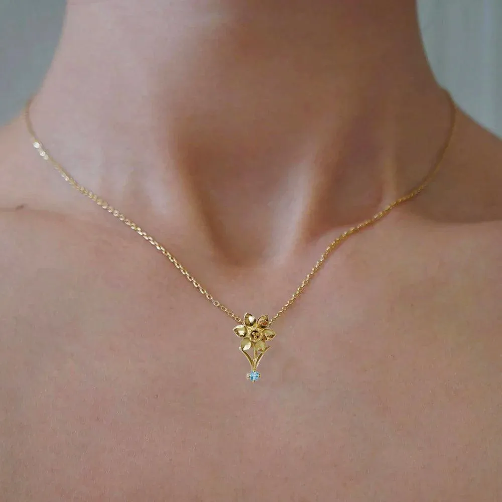 14K March Daffodil Birth Flower Necklace