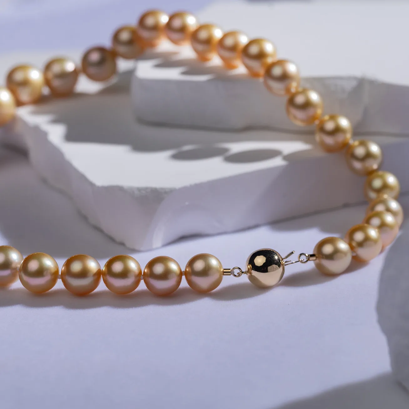 18k Aurora Moon Rainbow South Sea Golden Pearl Necklace KN00214