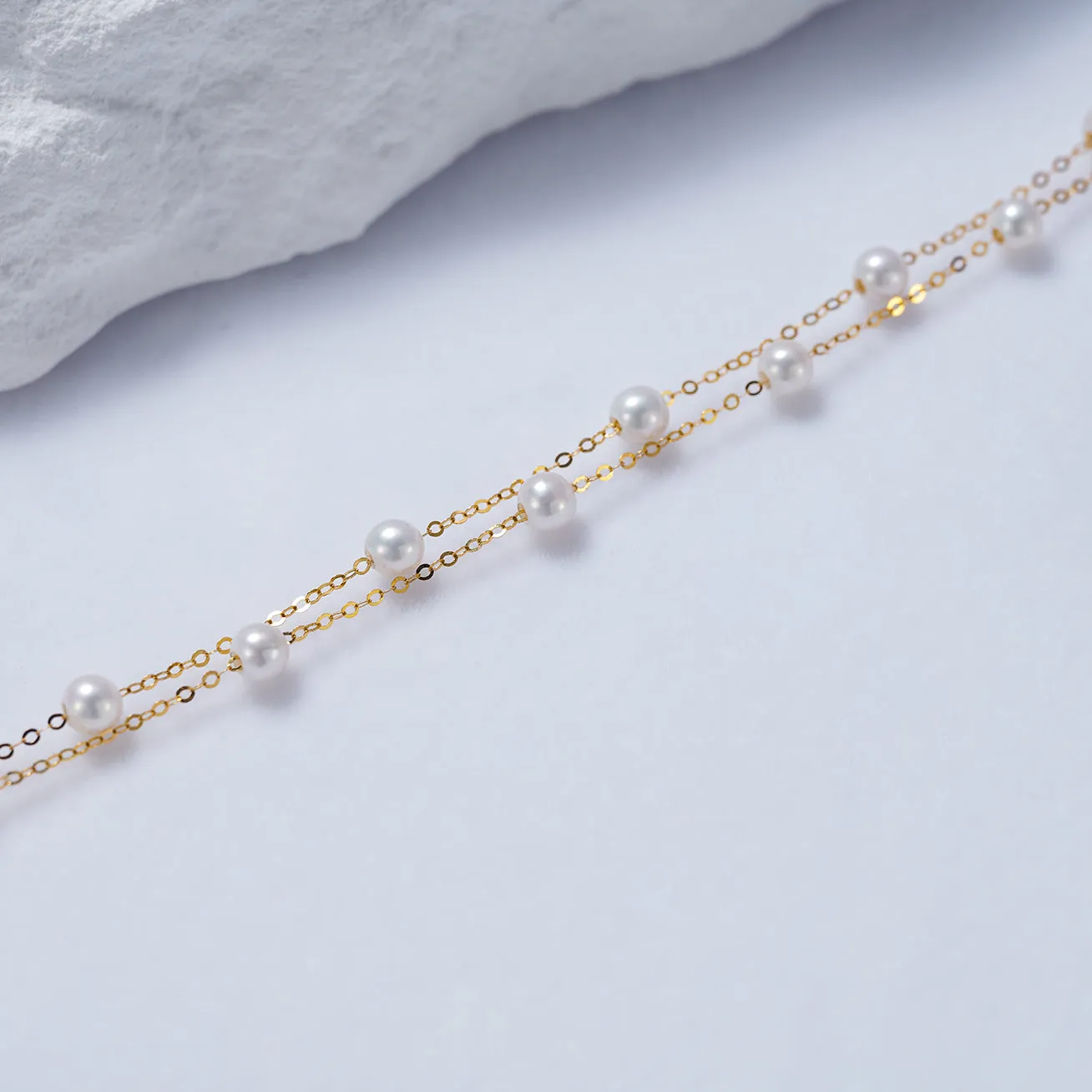 18K Solid Gold Freshwater Pearl Bracelet KB00035