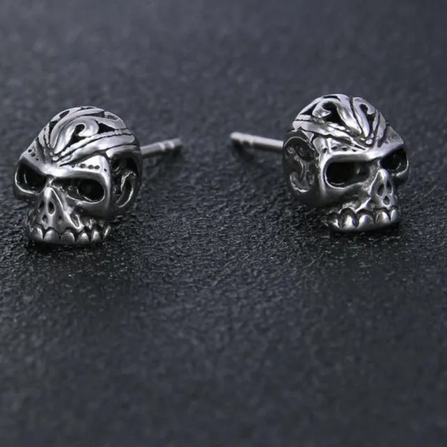 3 Pairs Skull with Cubic Zirconia Eyes Stainless Steel Punk Rock Stud Earrings