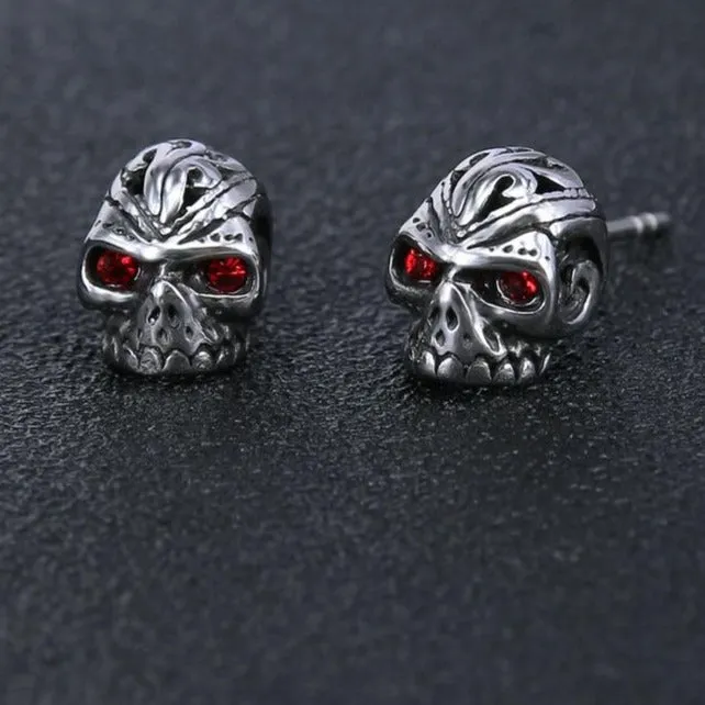 3 Pairs Skull with Cubic Zirconia Eyes Stainless Steel Punk Rock Stud Earrings