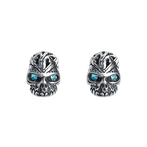 3 Pairs Skull with Cubic Zirconia Eyes Stainless Steel Punk Rock Stud Earrings