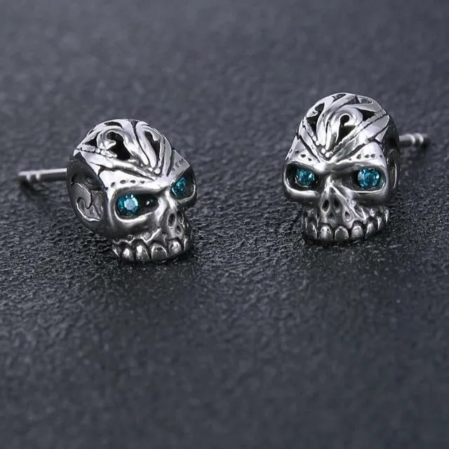 3 Pairs Skull with Cubic Zirconia Eyes Stainless Steel Punk Rock Stud Earrings