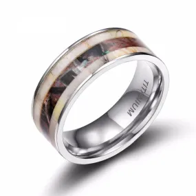 6 & 8mm Deer Antler and Camouflage Inlay Titanium Wedding Band