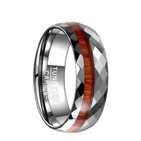 8mm Koa Wood Inlay Multifaceted Tungsten Wedding Ring