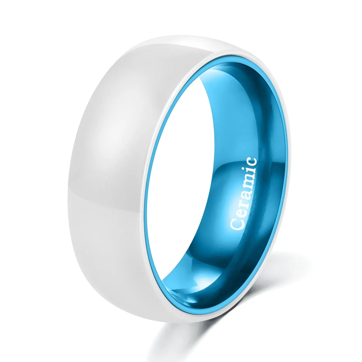 8mm Men White Ceramic with Aluminum Interior Comfort Fit Wedding Band