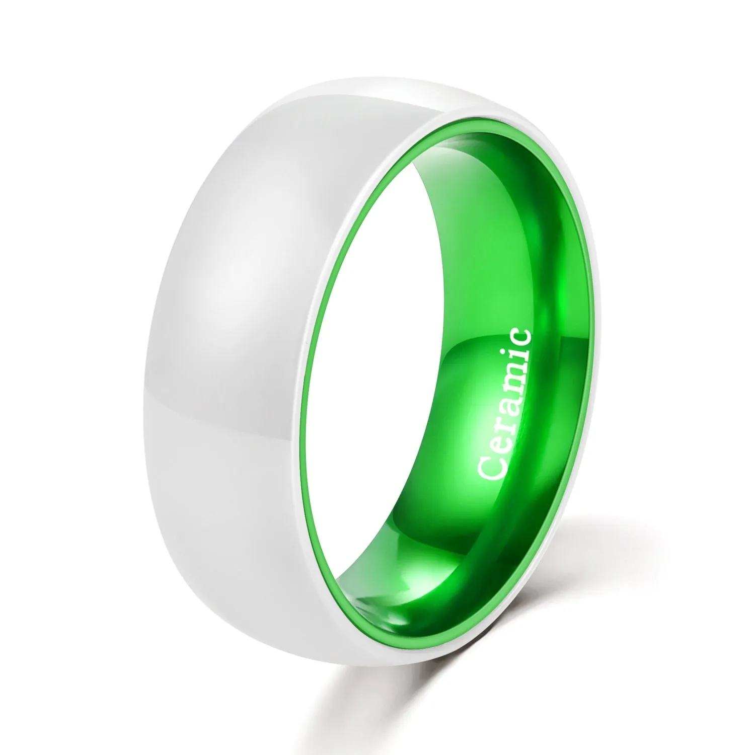 8mm Men White Ceramic with Aluminum Interior Comfort Fit Wedding Band