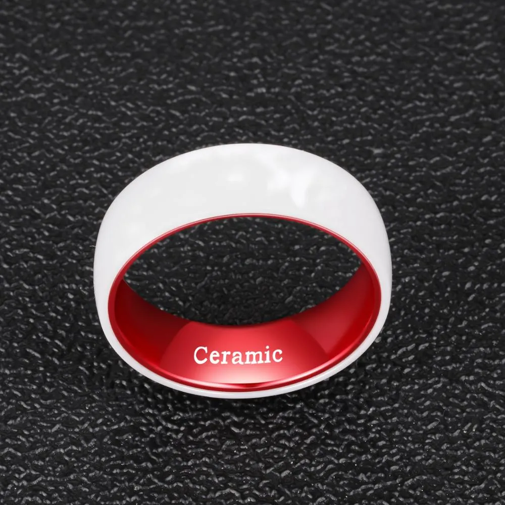 8mm Men White Ceramic with Aluminum Interior Comfort Fit Wedding Band