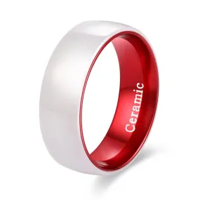 8mm Men White Ceramic with Aluminum Interior Comfort Fit Wedding Band