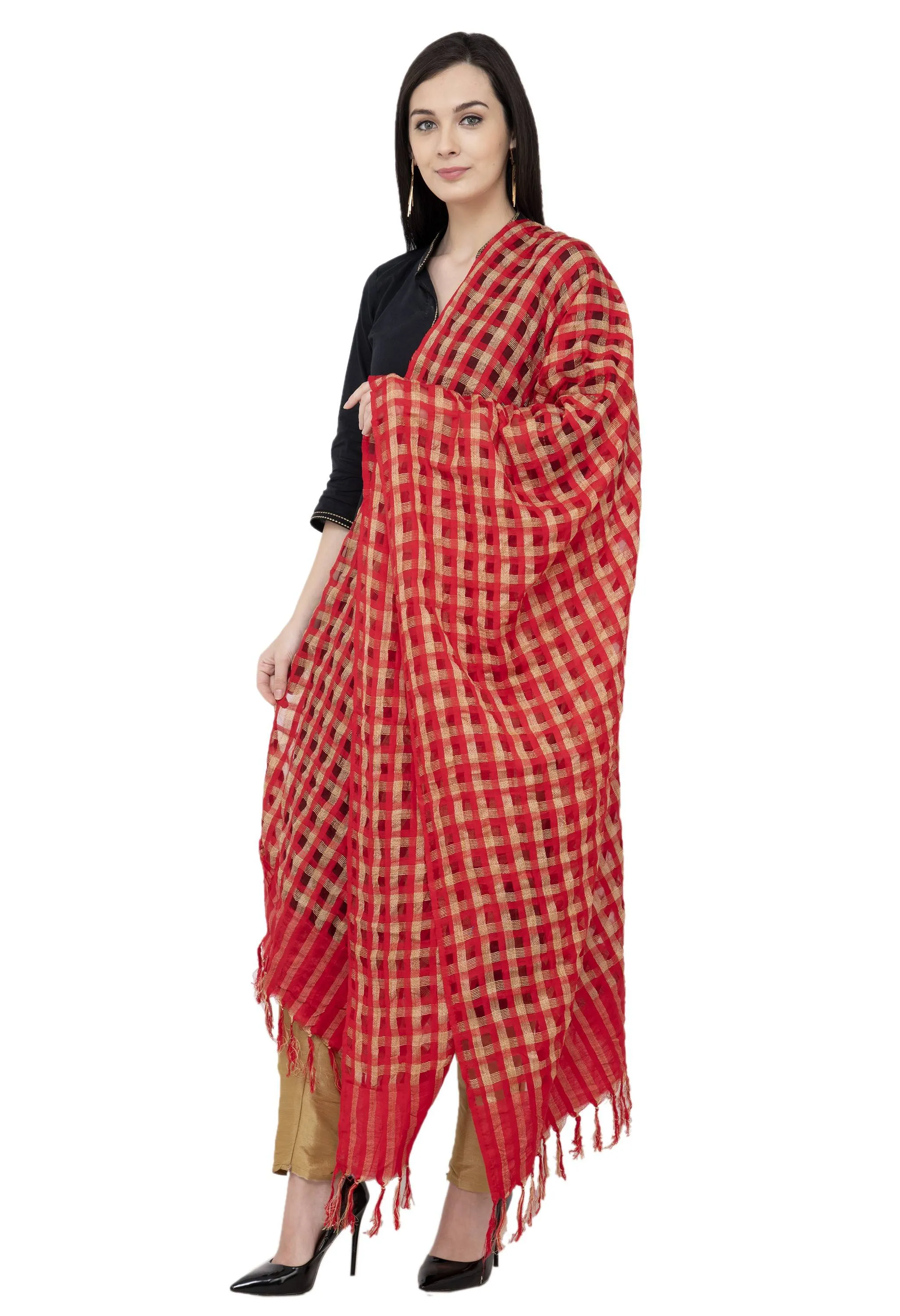 A R Silk Golder Box Regular Dupatta Color Red Dupatta or Chunni