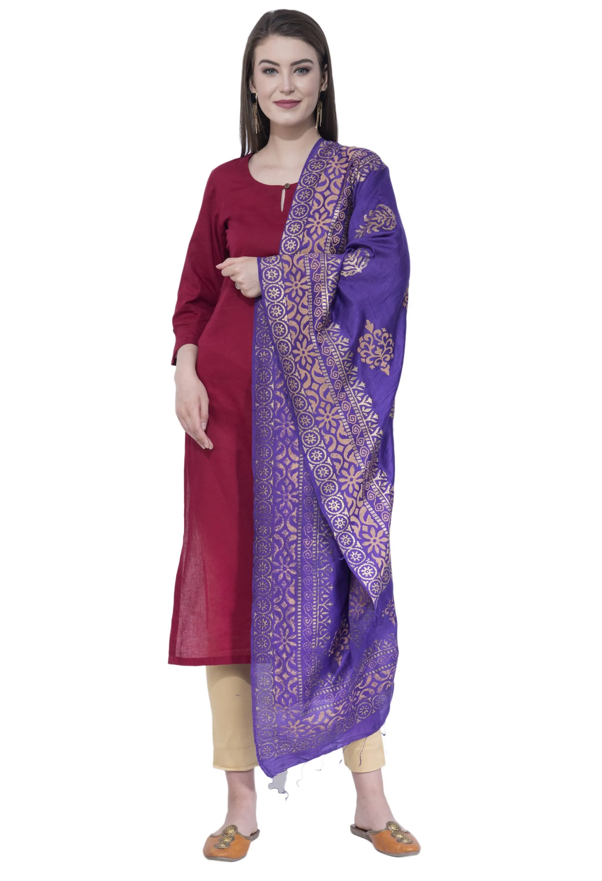 A R SILK Purple Color Chanderi Gold Print Dupattas and Chunnis