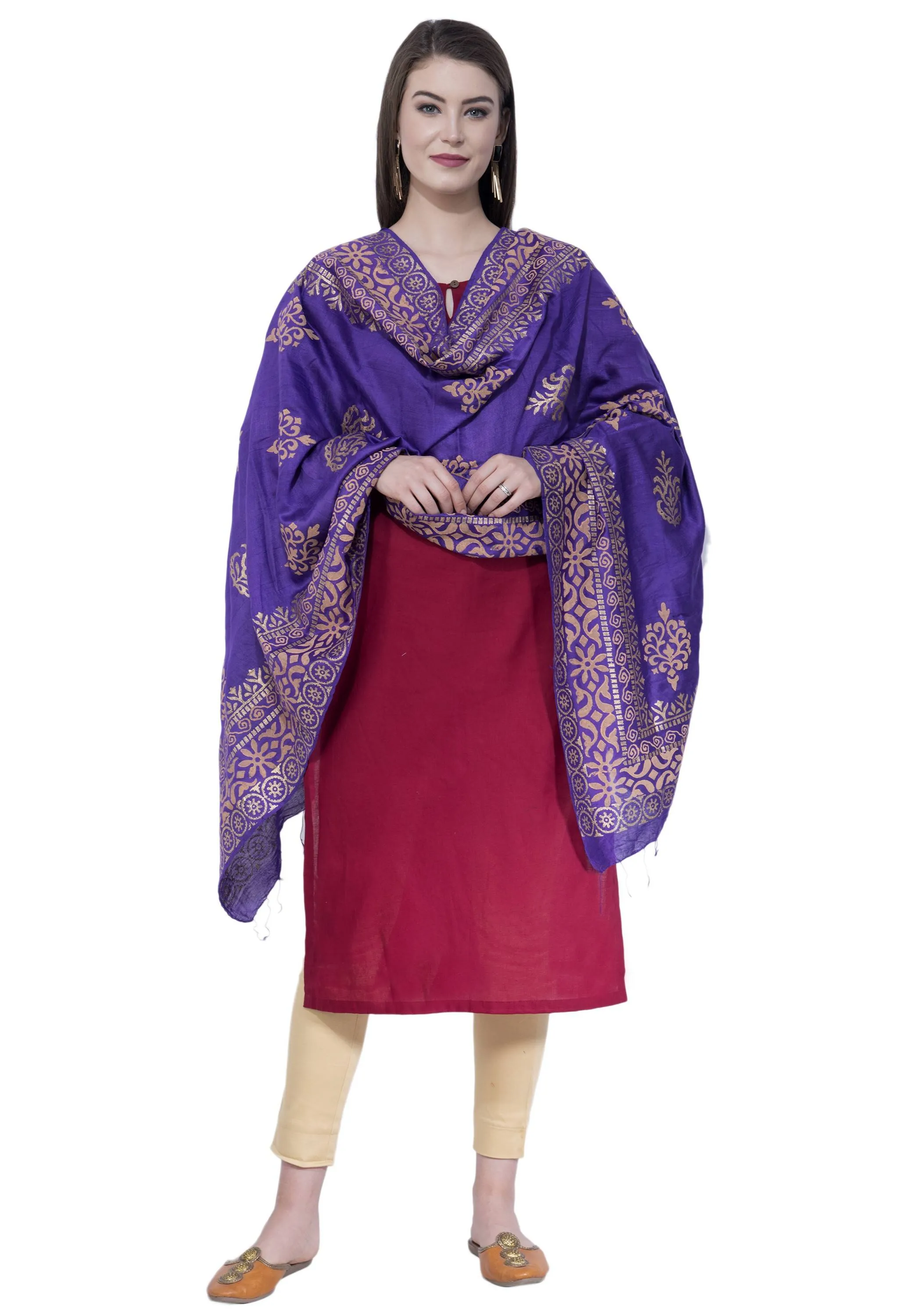 A R SILK Purple Color Chanderi Gold Print Dupattas and Chunnis