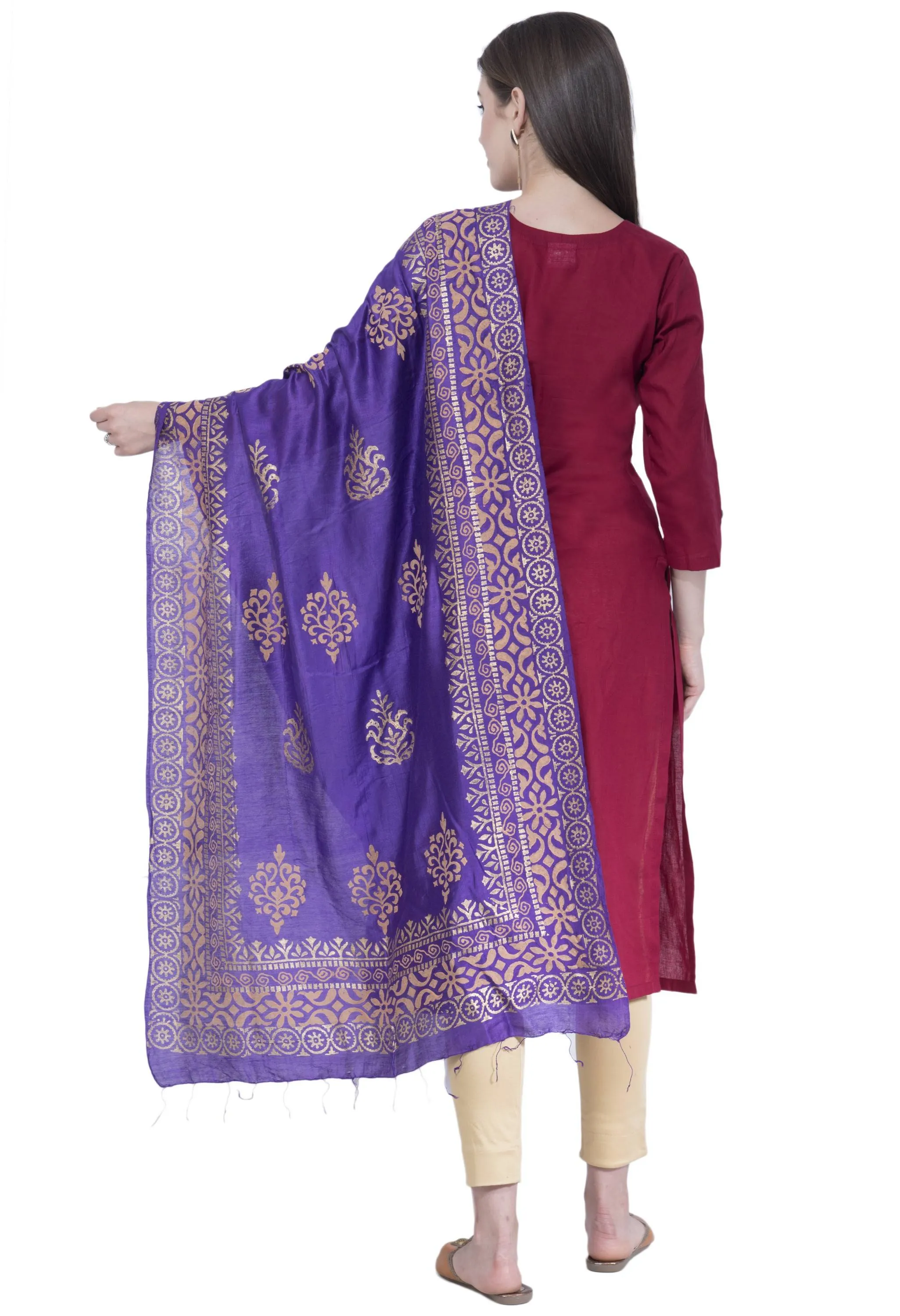 A R SILK Purple Color Chanderi Gold Print Dupattas and Chunnis