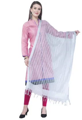 A R SILK White Color Regular dupatta Cota cotton Dupattas and Chunnis