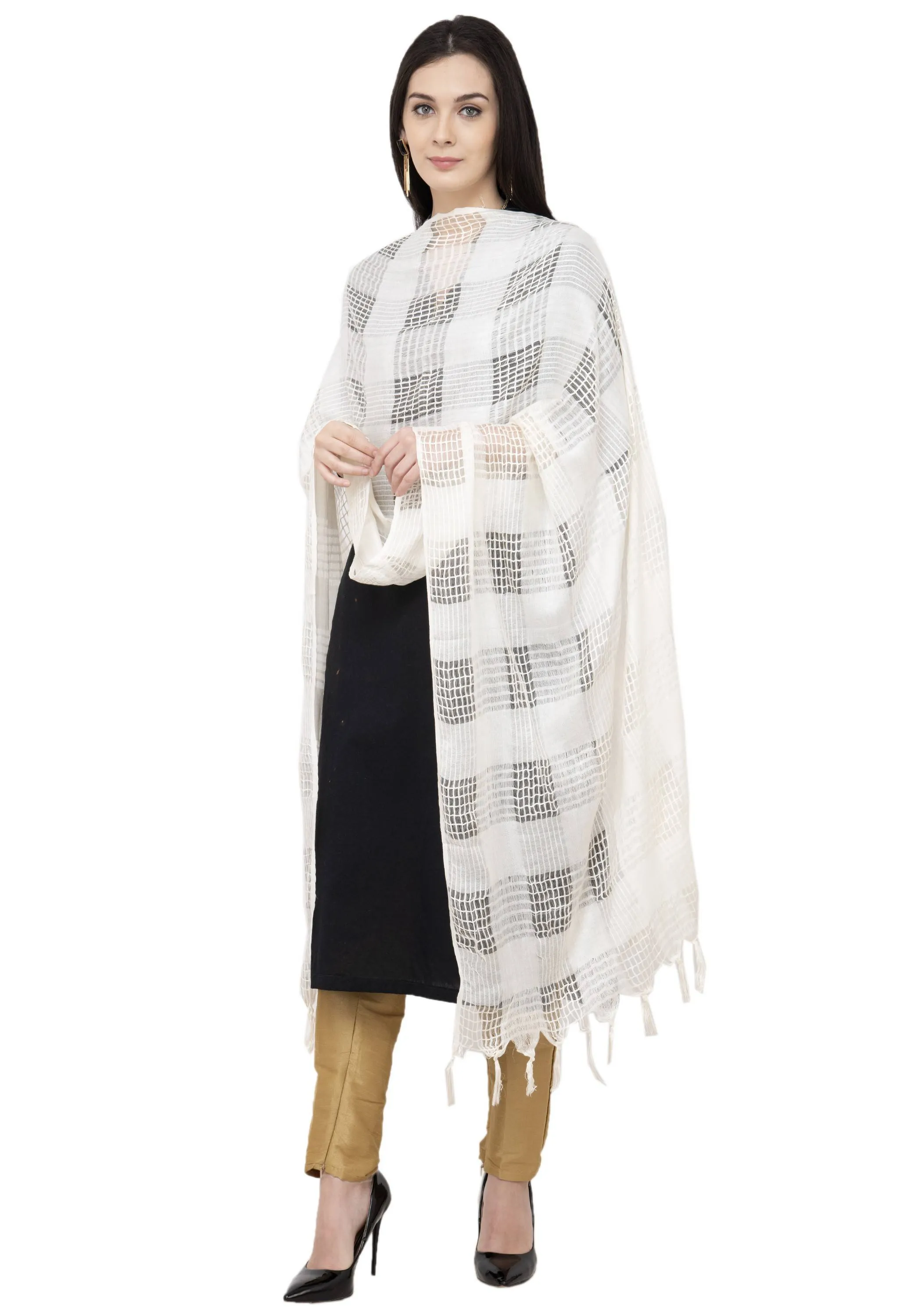 A R Silk Window Square Regular Dupatta Color White Dupatta or Chunni