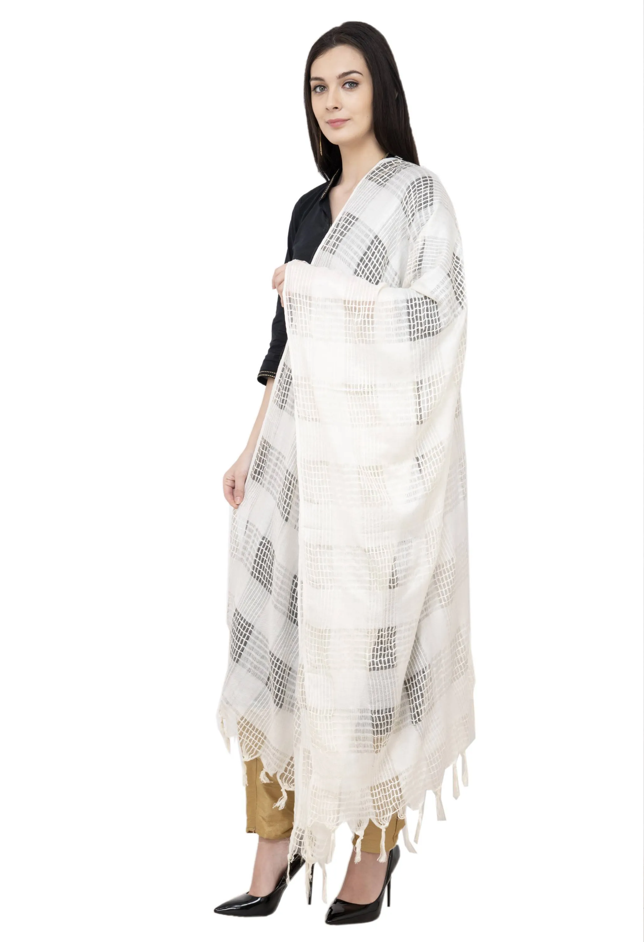 A R Silk Window Square Regular Dupatta Color White Dupatta or Chunni