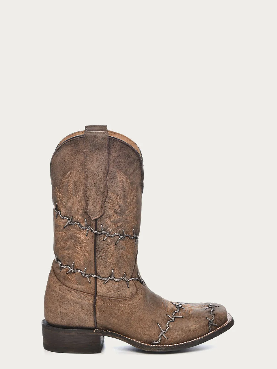 A3532 - MEN'S BARBED WIRE BROWN SQUARE TOE COWBOY BOOT