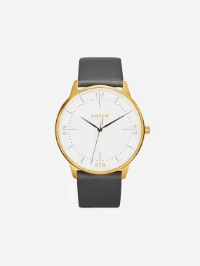 Aalto Watch with Gold & White Dial | Slate Grey Vegan Leather Strap