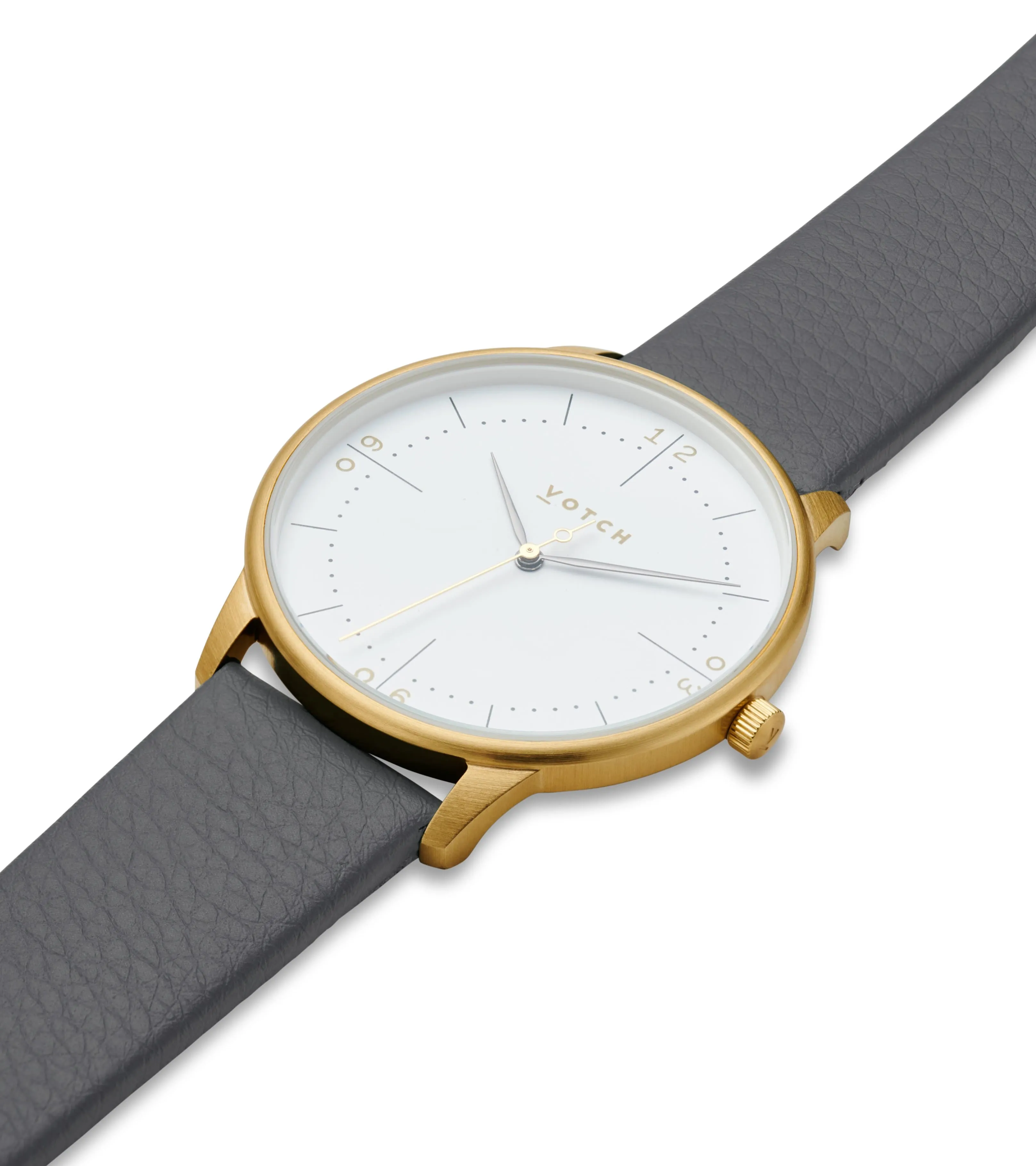 Aalto Watch with Gold & White Dial | Slate Grey Vegan Leather Strap