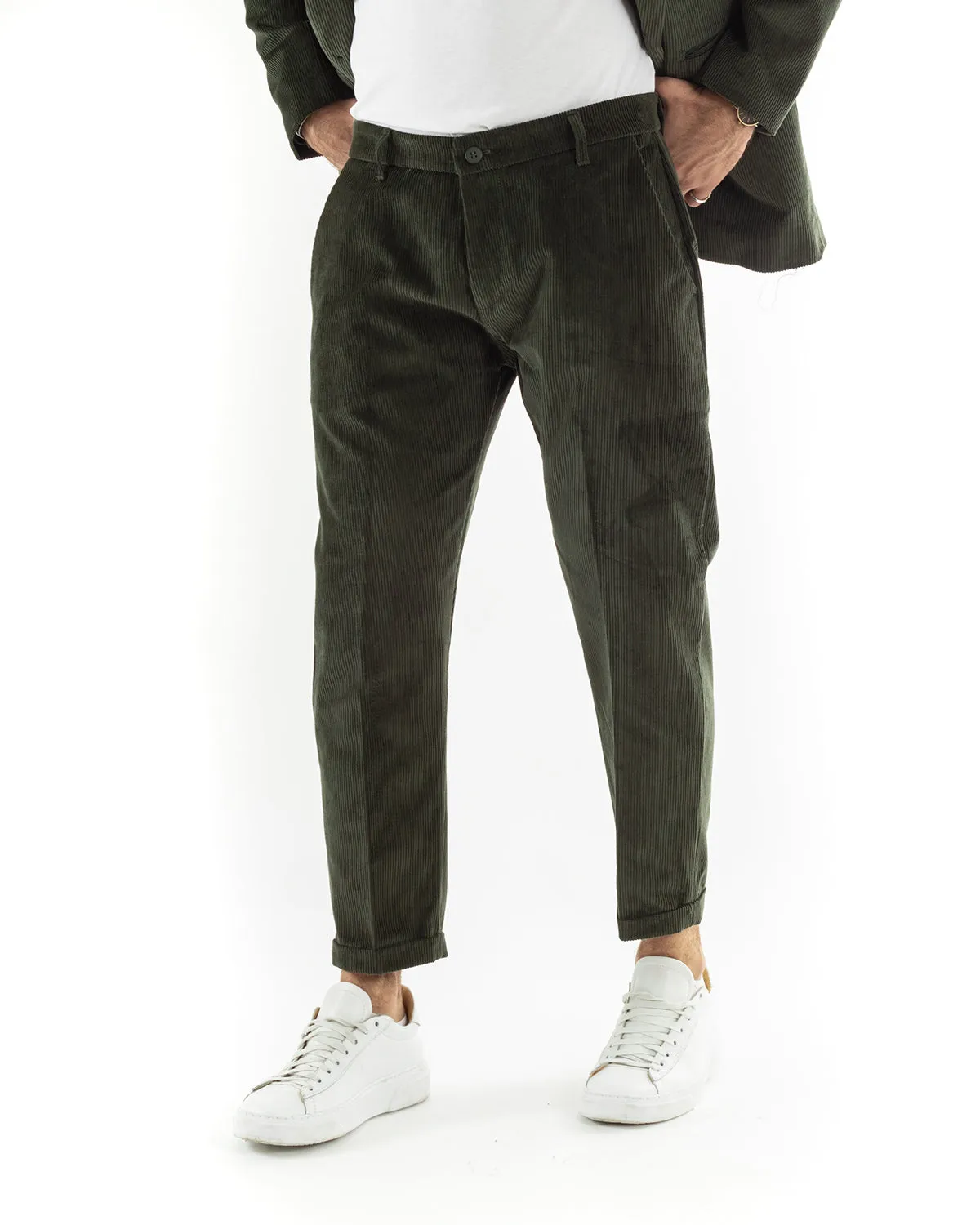 Abito Uomo Doppiopetto Vestito Velluto Completo Giacca Pantaloni Verde Elegante Cerimonia GIOSAL-OU2195A