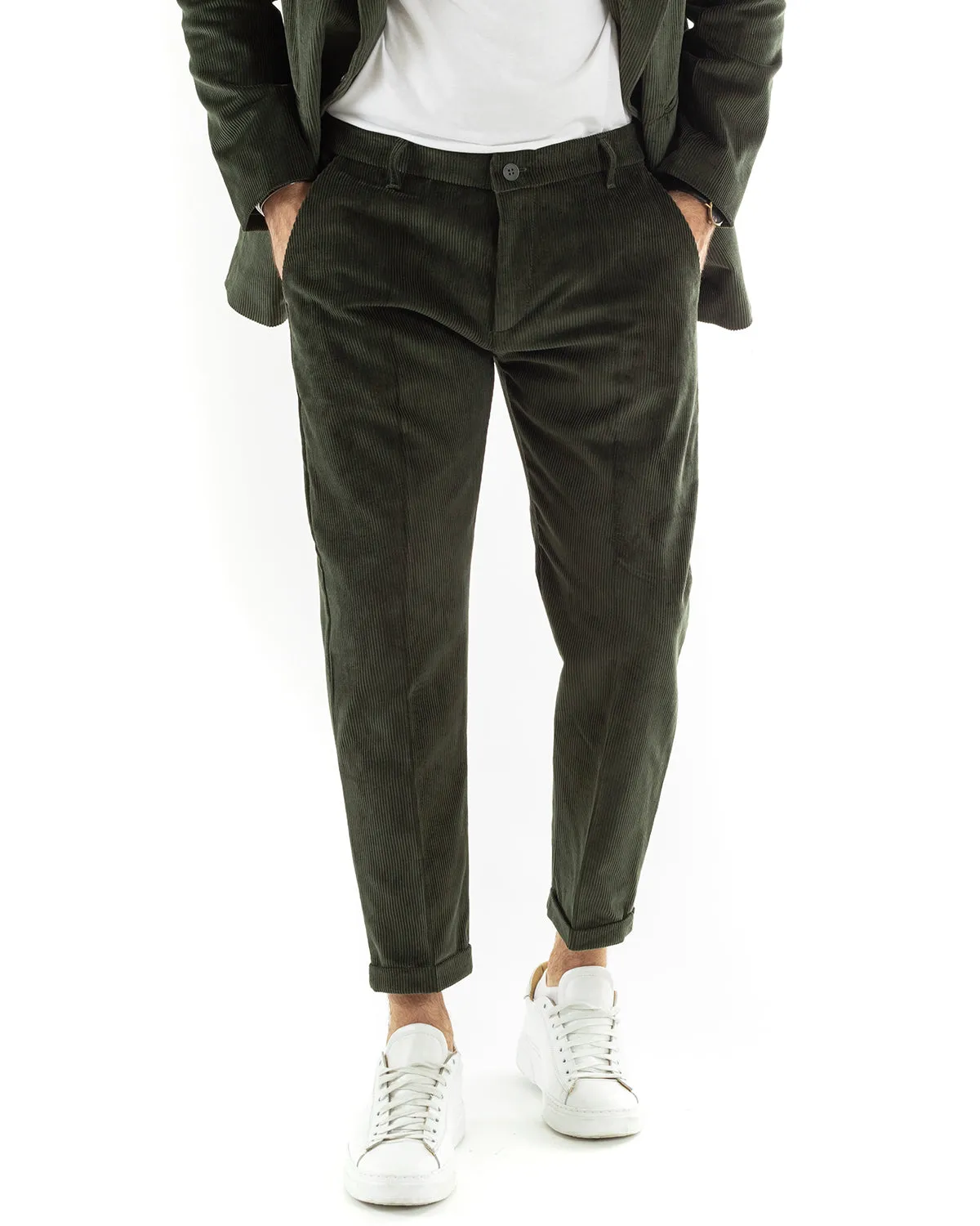 Abito Uomo Doppiopetto Vestito Velluto Completo Giacca Pantaloni Verde Elegante Cerimonia GIOSAL-OU2195A