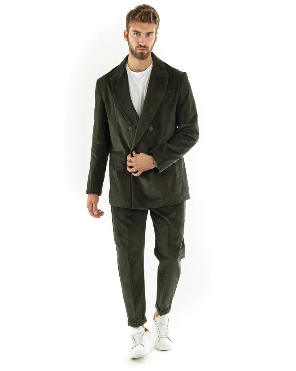 Abito Uomo Doppiopetto Vestito Velluto Completo Giacca Pantaloni Verde Elegante Cerimonia GIOSAL-OU2195A