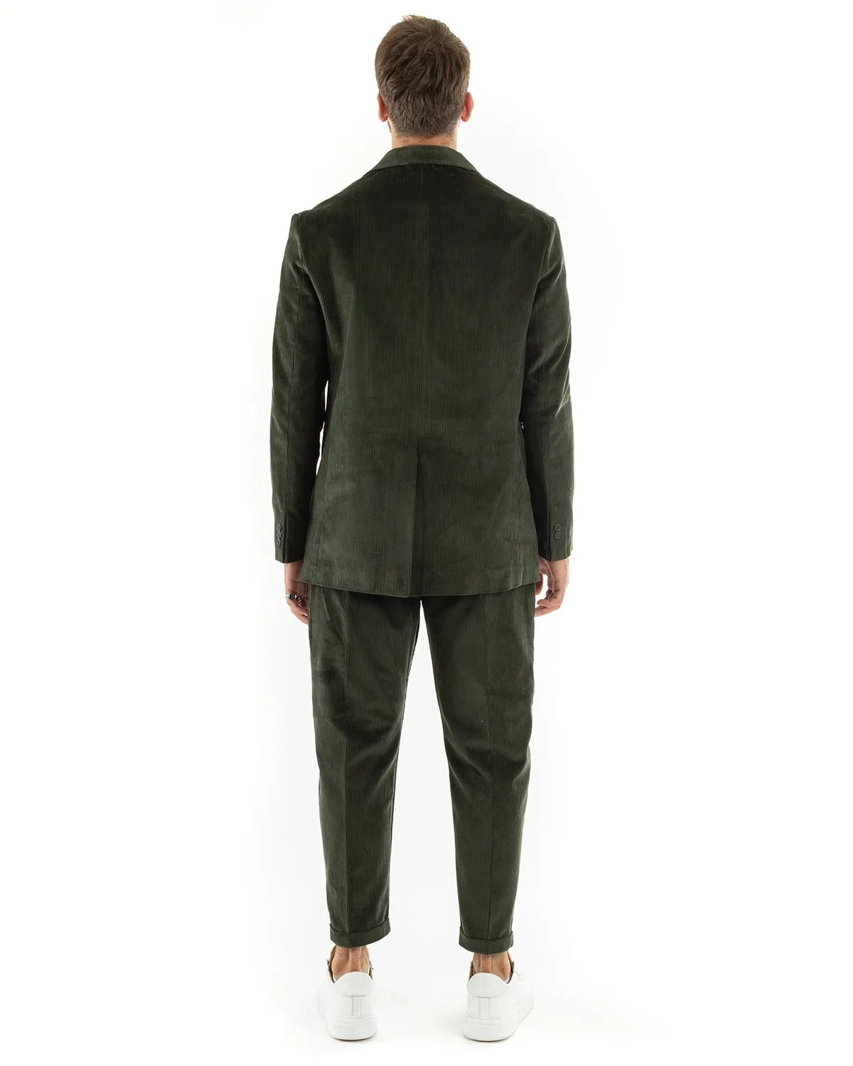 Abito Uomo Doppiopetto Vestito Velluto Completo Giacca Pantaloni Verde Elegante Cerimonia GIOSAL-OU2195A