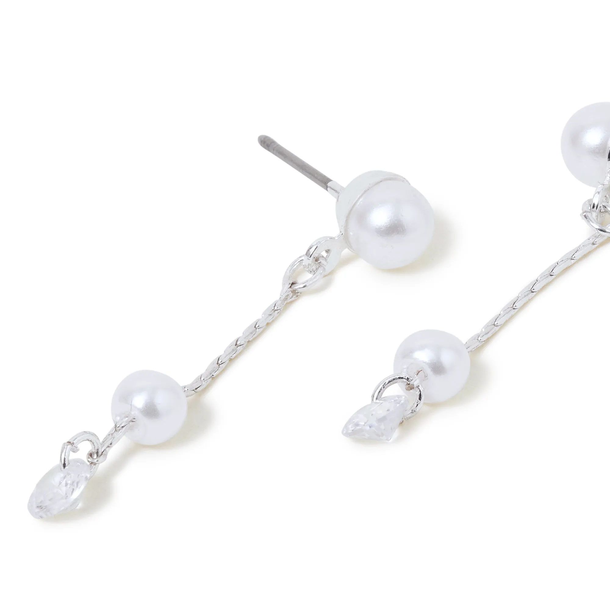 Accessorize London Women's White Pearl Stud Chain Drop Earring