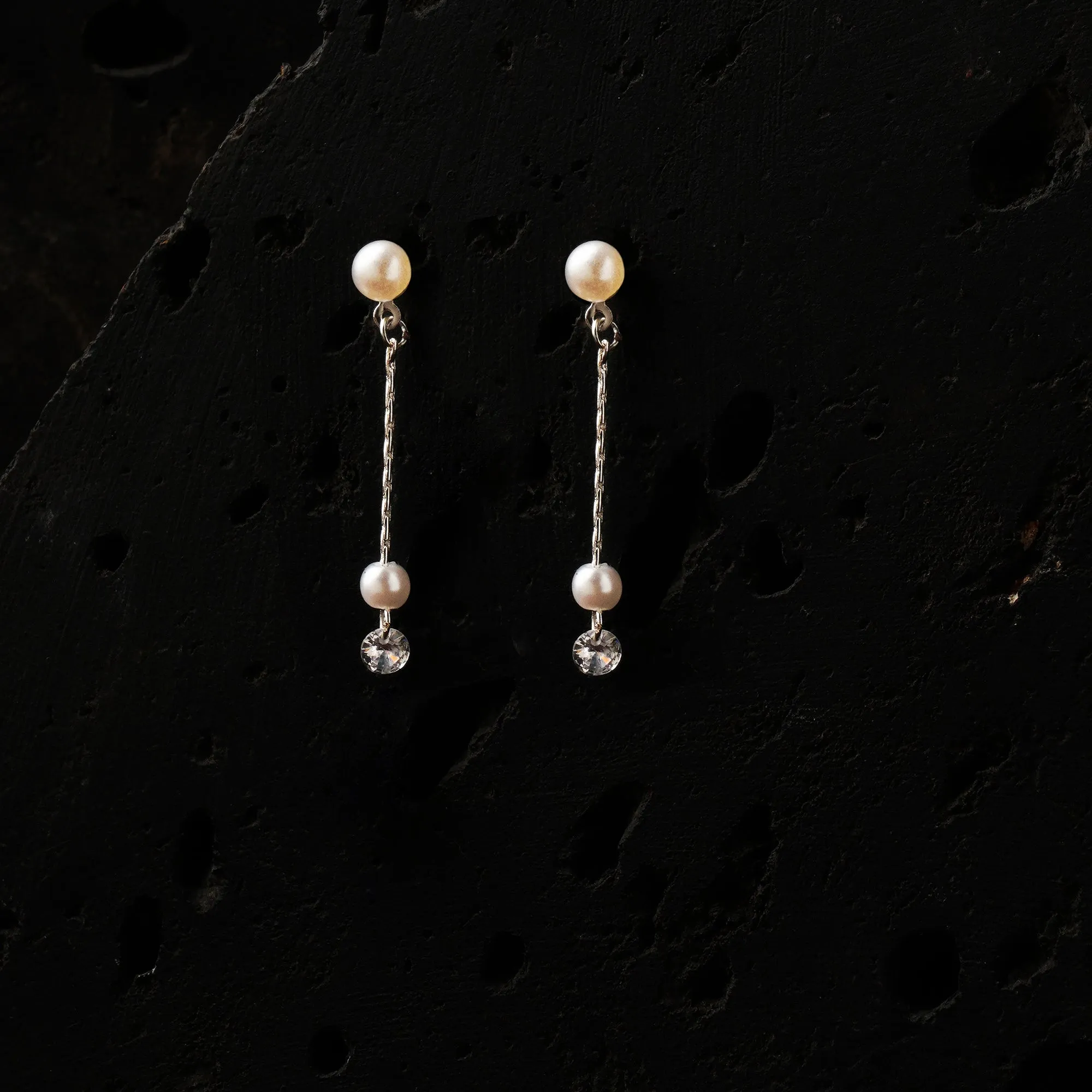 Accessorize London Women's White Pearl Stud Chain Drop Earring