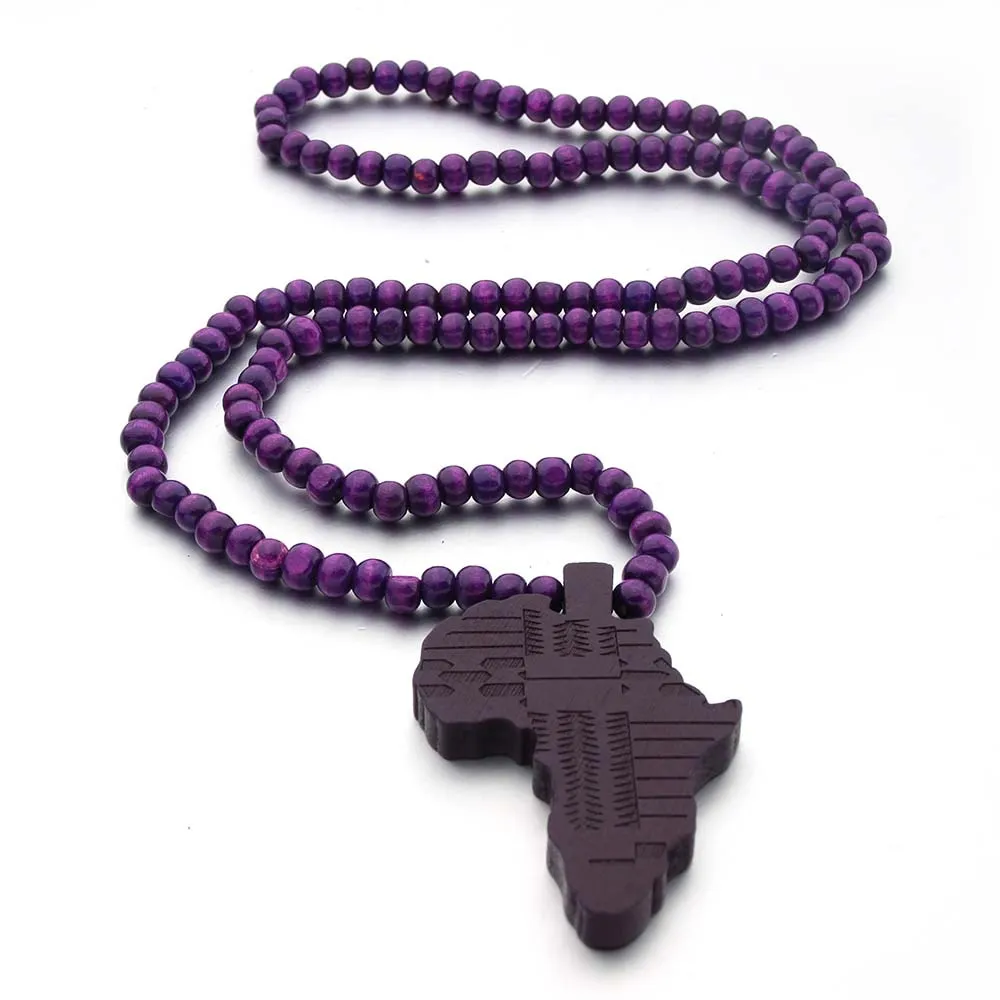 Africa Map Wooden Ethiopian Pendant Necklace