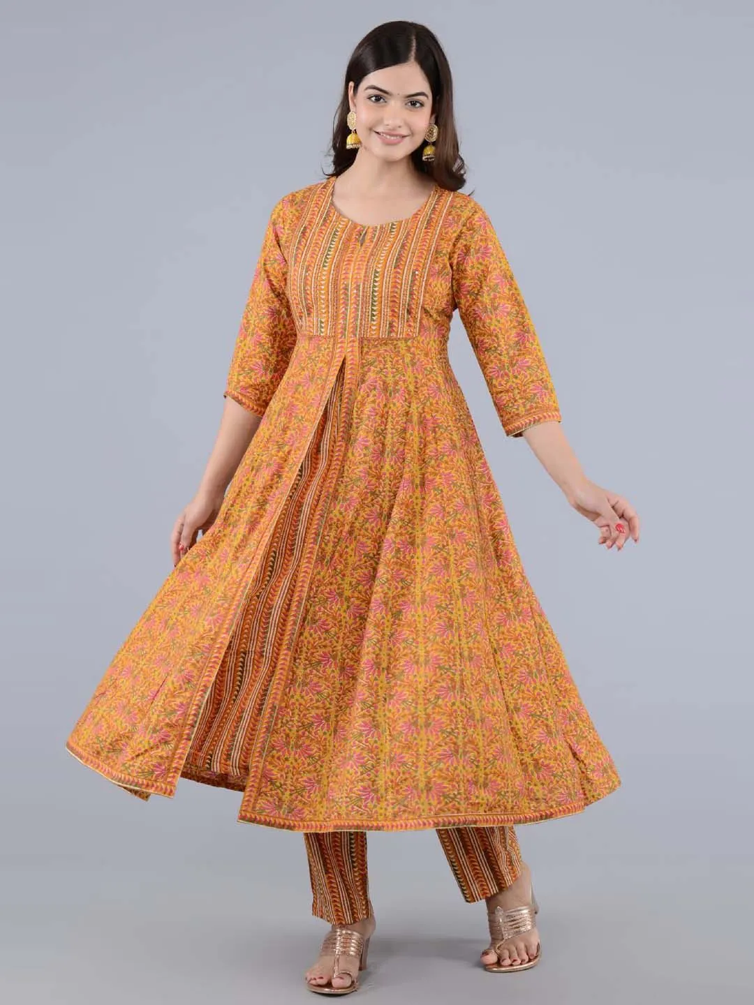 Anarkali Kurti Cotton Suit Set with Dupatta