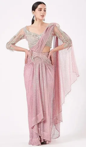 Anjalee and Arjun Kapoor's Onion Pink Sequins Draped Saree Set - Rent