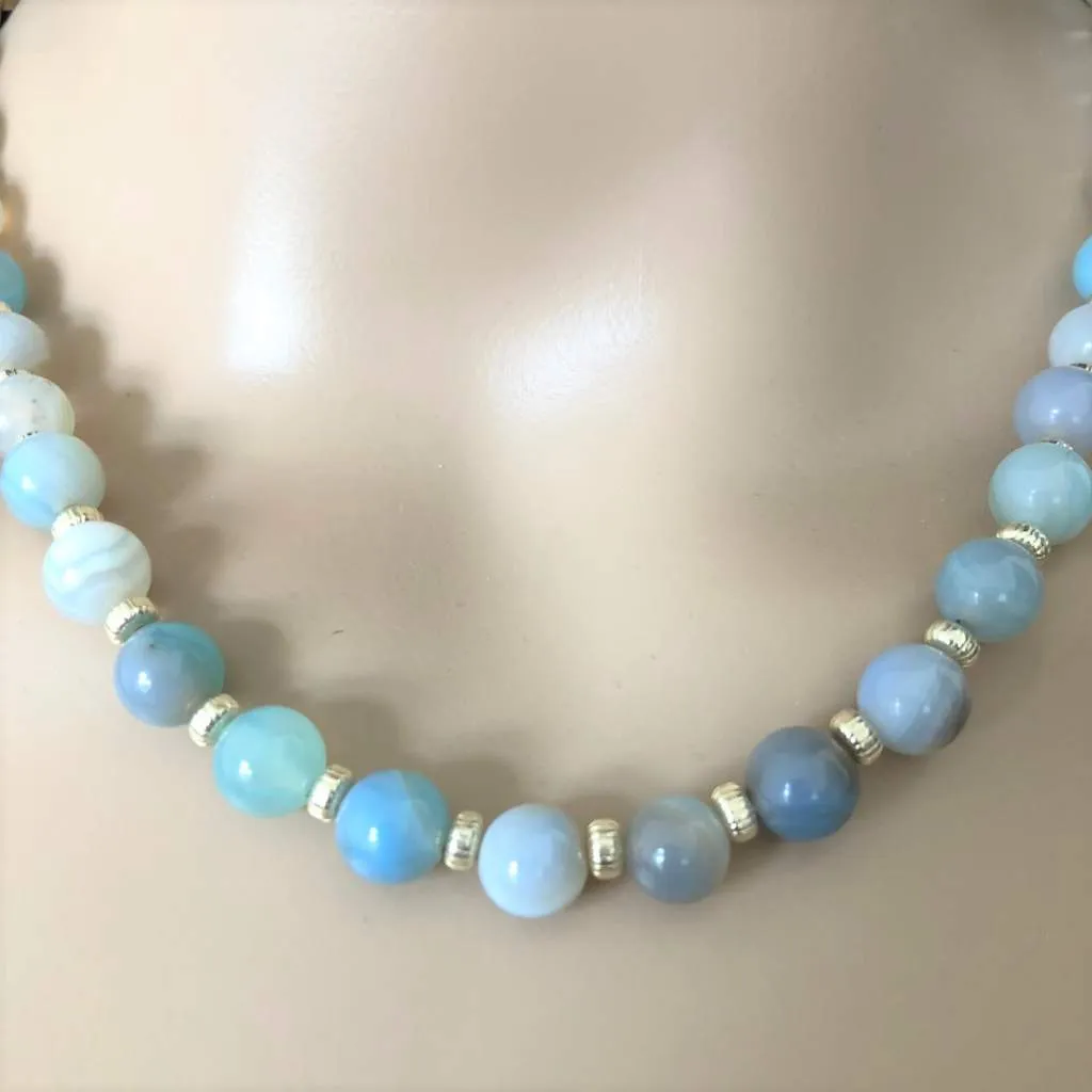 Arctic Blue Agate and Silver Beaded Necklace