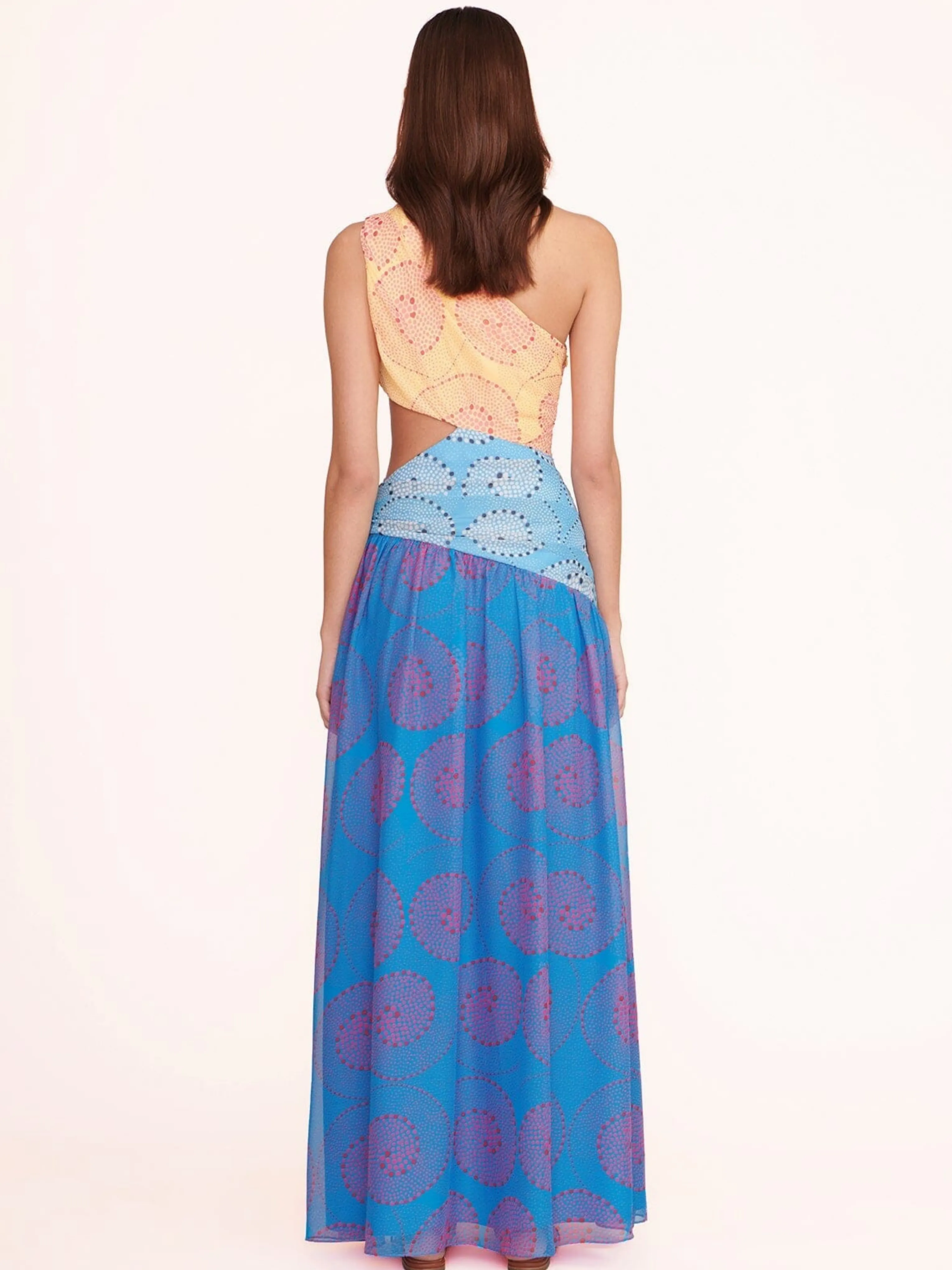 Ashlyn Patchwork Paisley Asymmetrical Maxi Dress