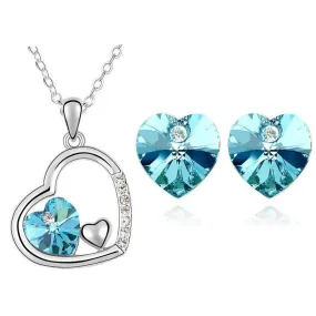 Austrian Crystal Heart Necklace & Earrings Jewelry Set