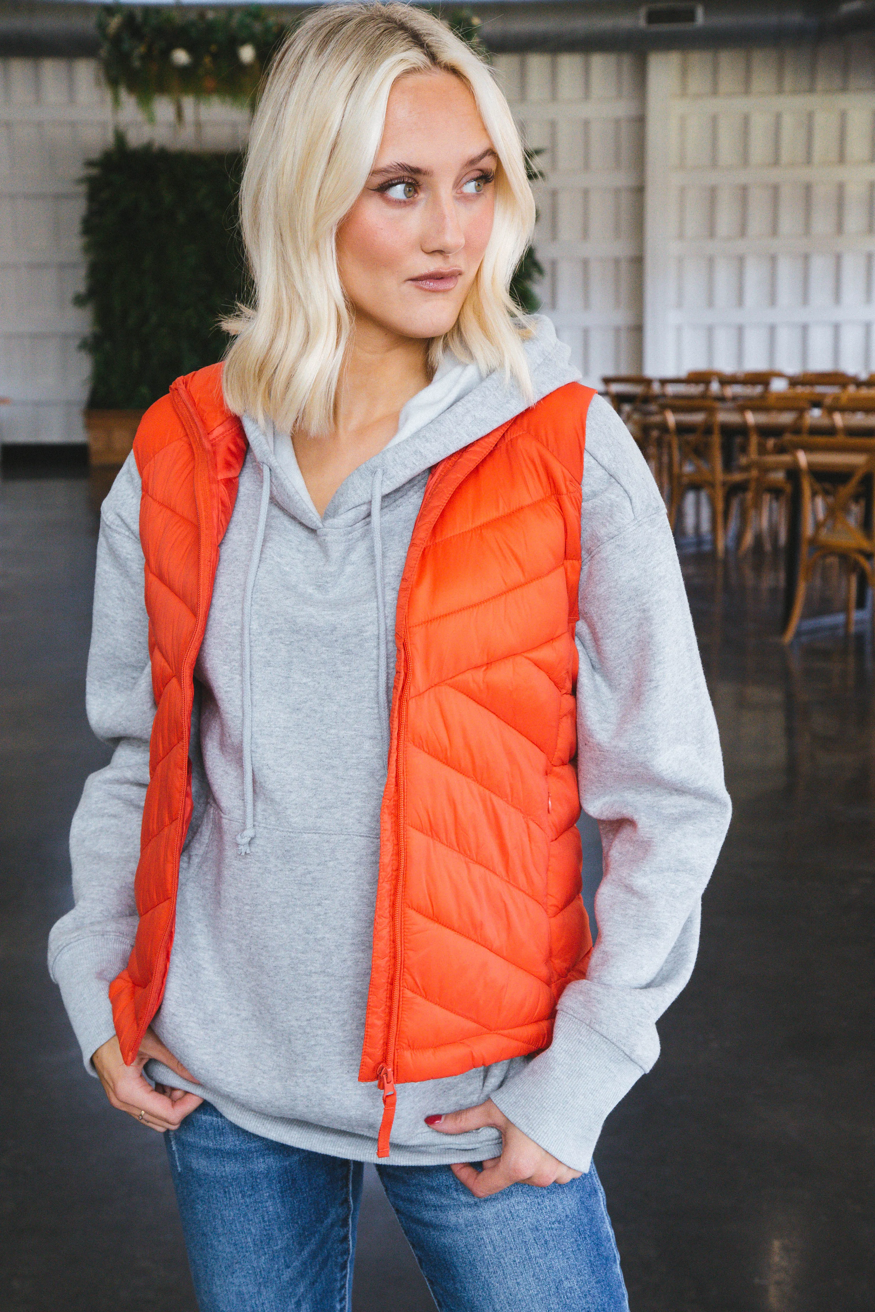 Azaria Puffer Vest, Tomato