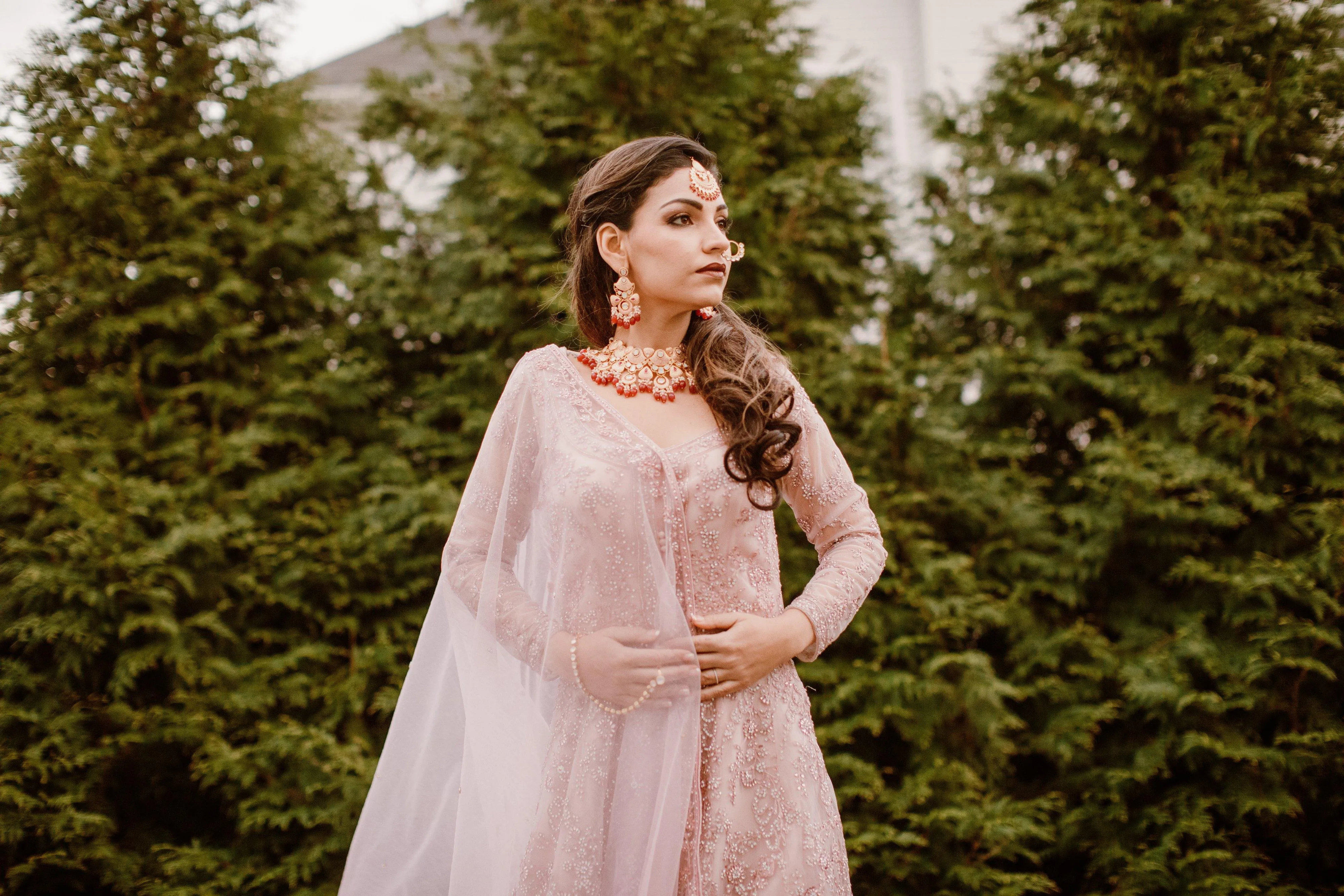 Baby Pink Heavy Net and Silk Bridal Anarkali Gowns - Clearance