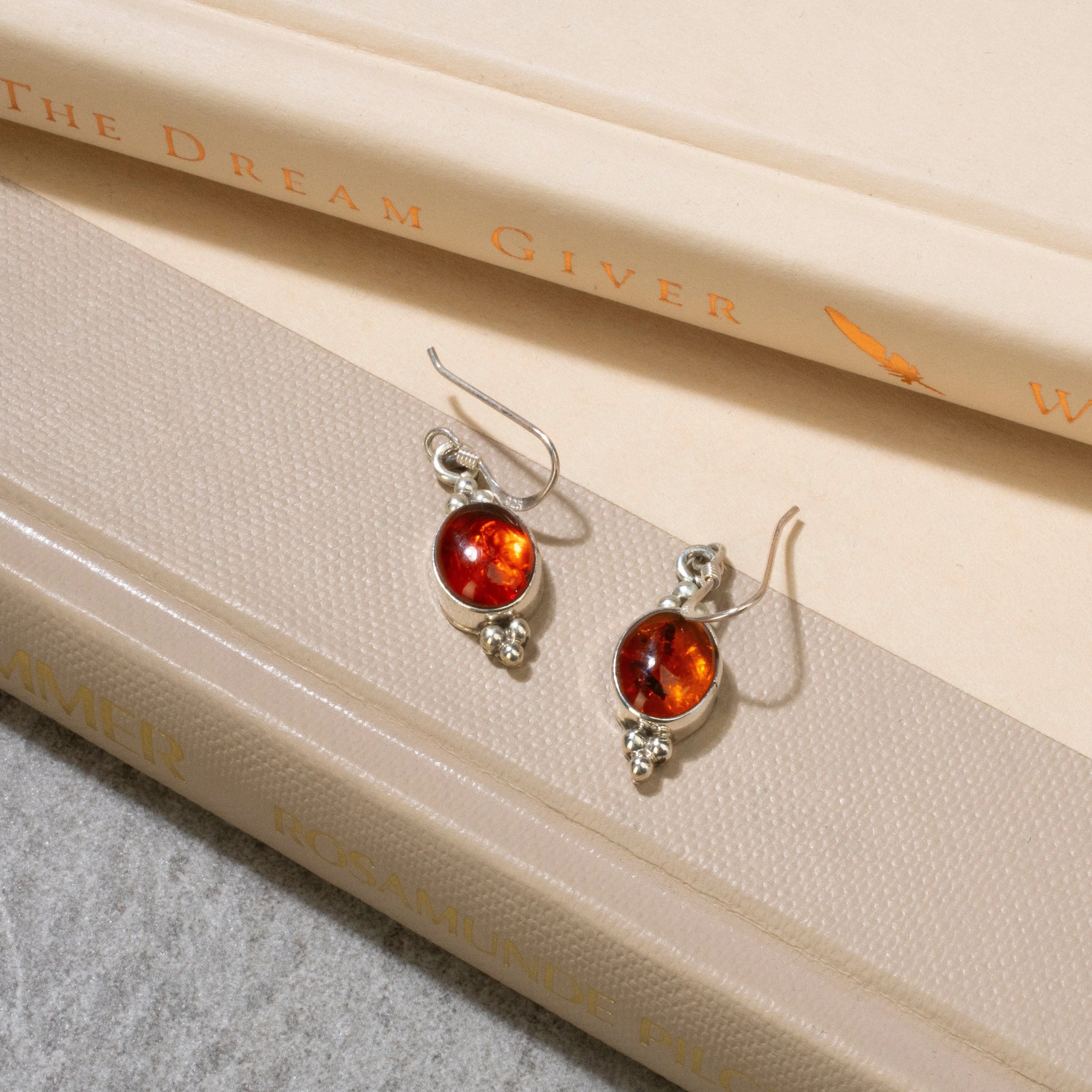 Baltic Amber Oval Dangle Navajo USA Native American Made 925 Sterling Silver Earrings with French Hook