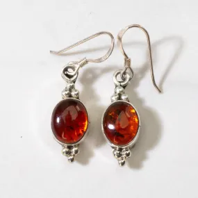 Baltic Amber Oval Dangle Navajo USA Native American Made 925 Sterling Silver Earrings with French Hook