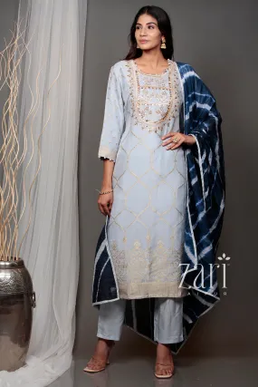 Banarsi Leheriya Banarasi brocade  Suit with Gota, Gota Patti, Pearl, Sequins, Zardozi work.