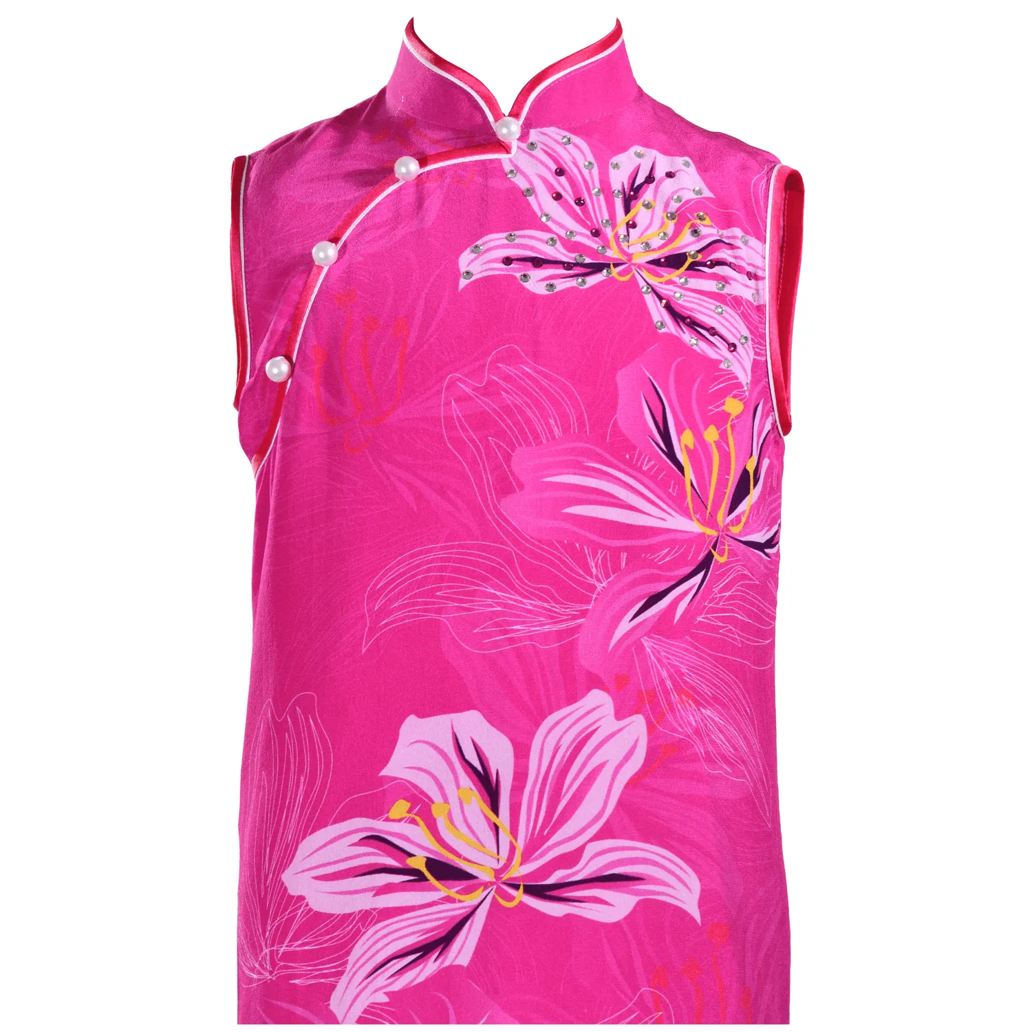 【BAUHINIA】100% Silk Cheongsam with Crystals-Junior