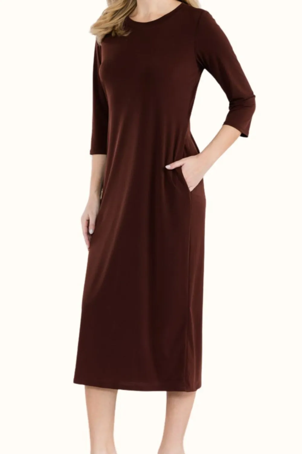 Beach Wedding Guest Midi Dress for Women with Round Neck - Full Size