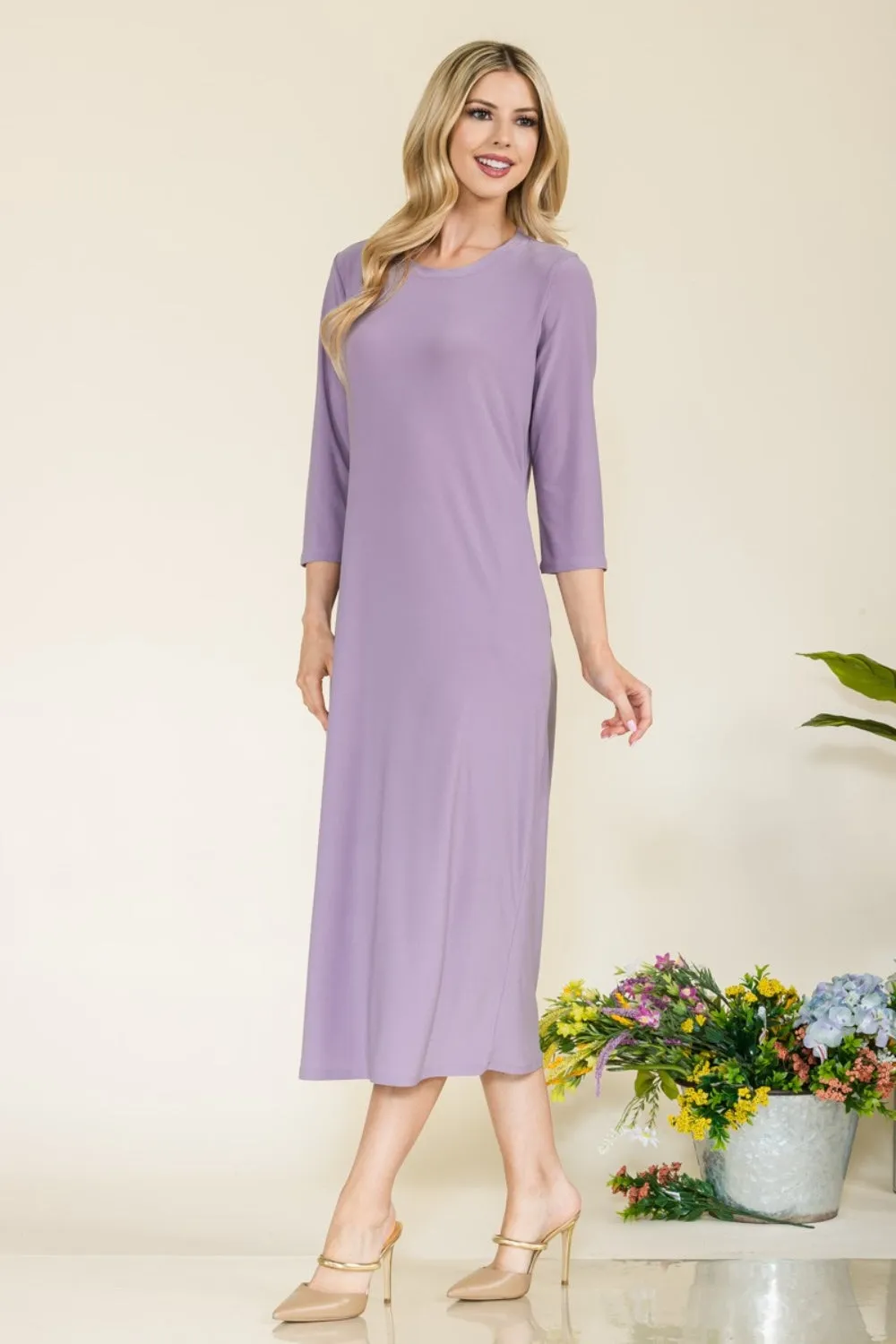 Beach Wedding Guest Midi Dress for Women with Round Neck - Full Size