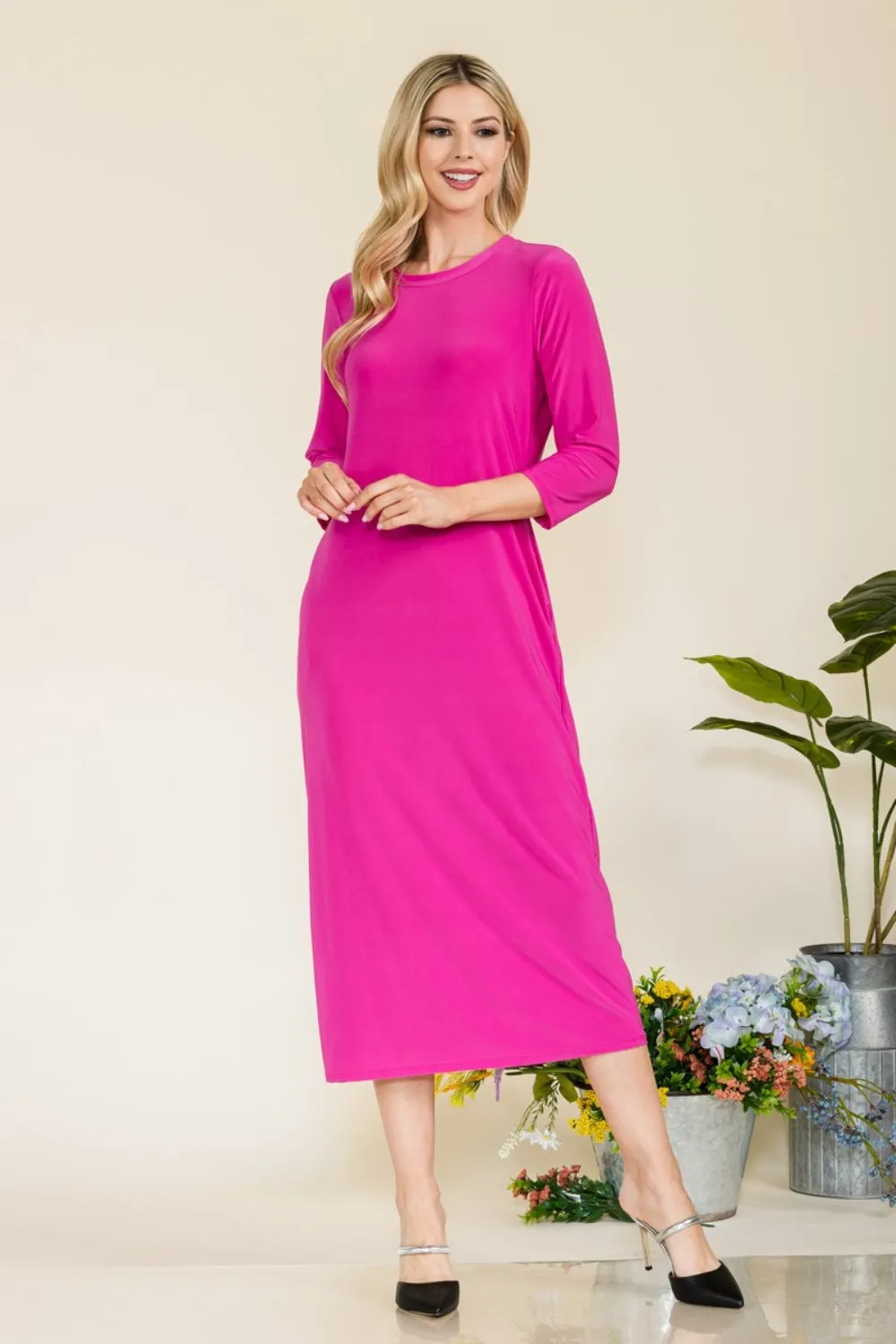 Beach Wedding Guest Midi Dress for Women with Round Neck - Full Size