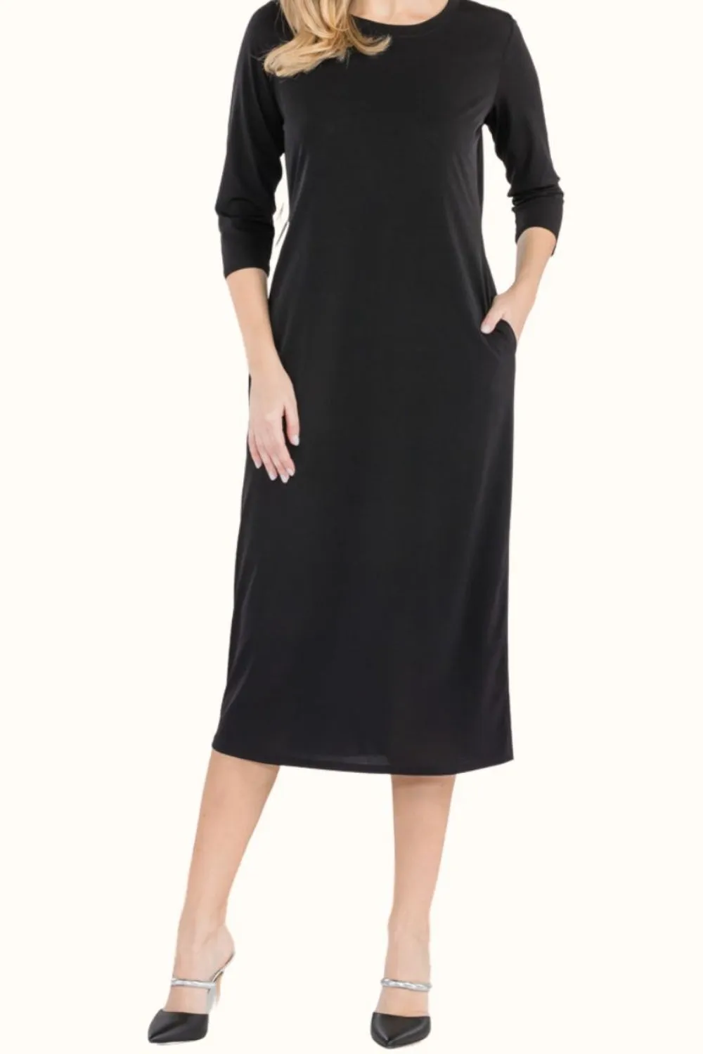 Beach Wedding Guest Midi Dress for Women with Round Neck - Full Size