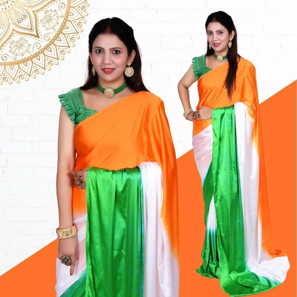 Beautiful Festival Satin Tiranga Saree