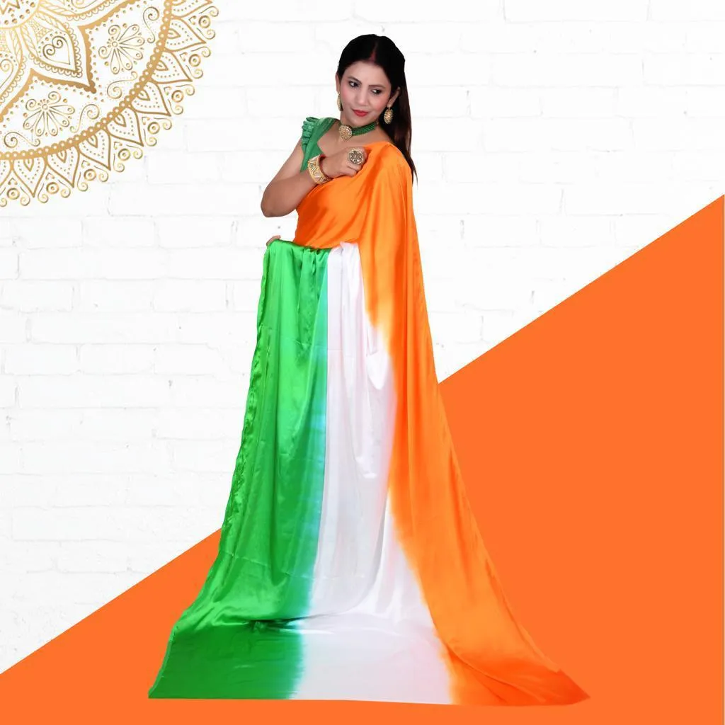 Beautiful Festival Satin Tiranga Saree